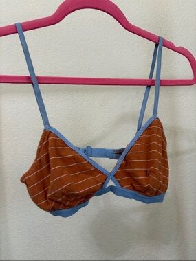 Madewell Rust Stripe Bralette with Blue Trim